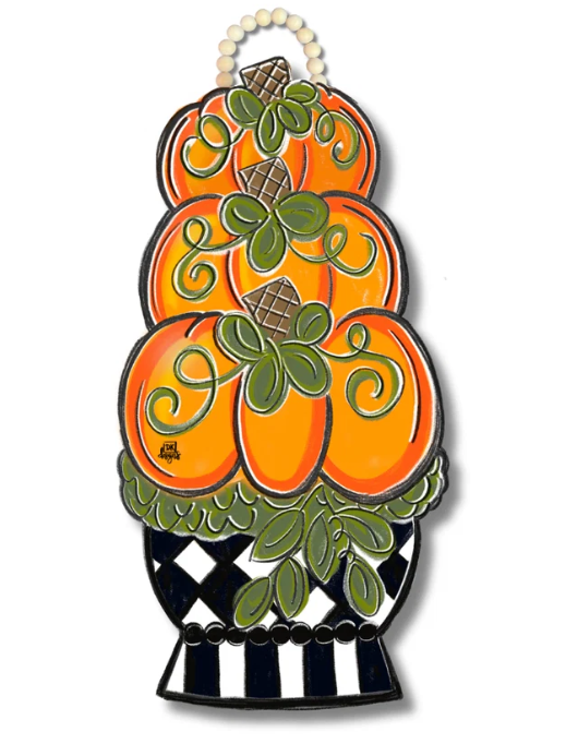DK Design Black and White Pumpkin Topiary Door Hanger