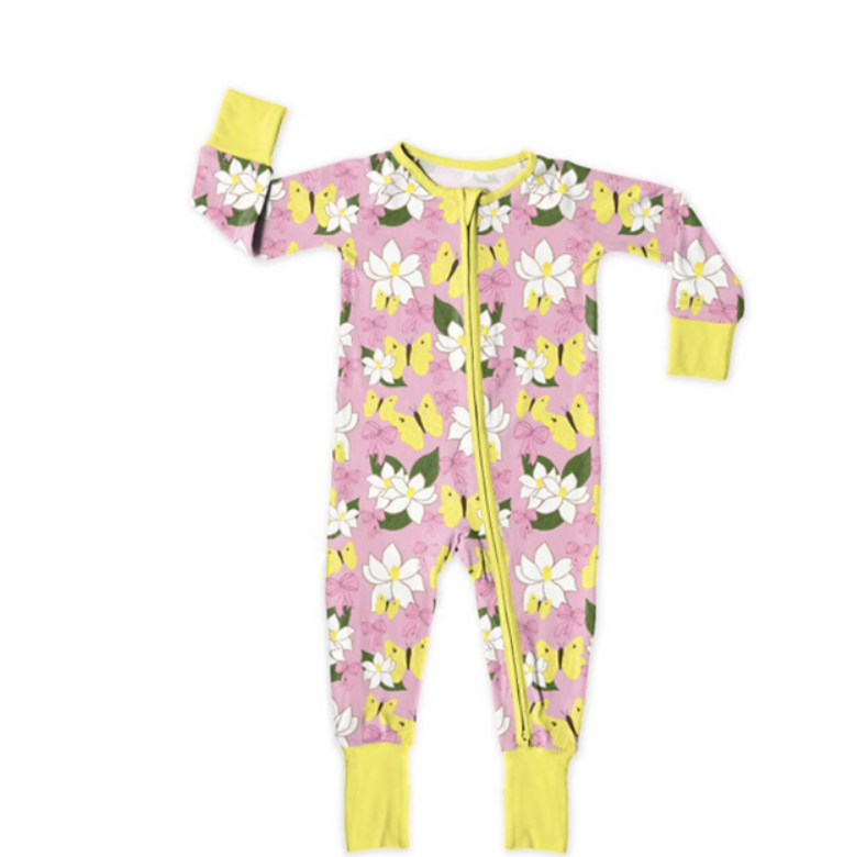 Creole Kids Morning Magnolias Footie Bamboo Romper