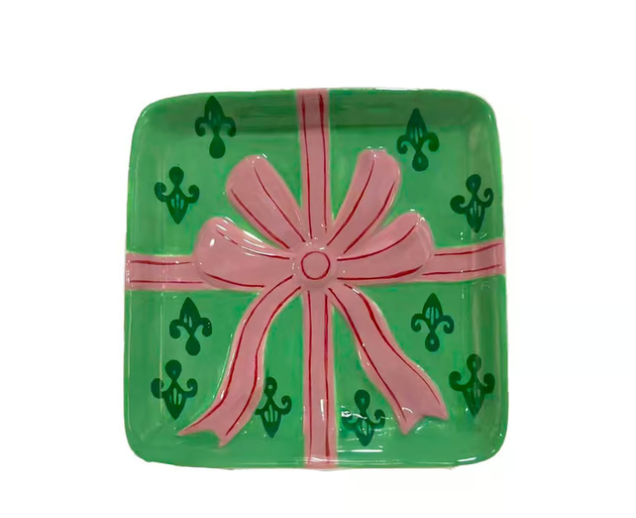 Mary Square Appetizer Plate Wrapped in Cheer- Green