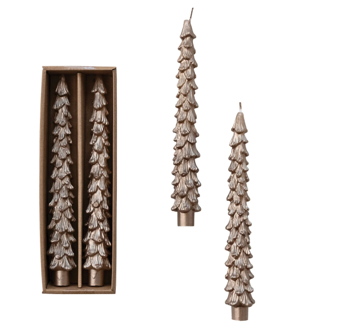 Unscented Christmas Tree Taper Candle- Champagne