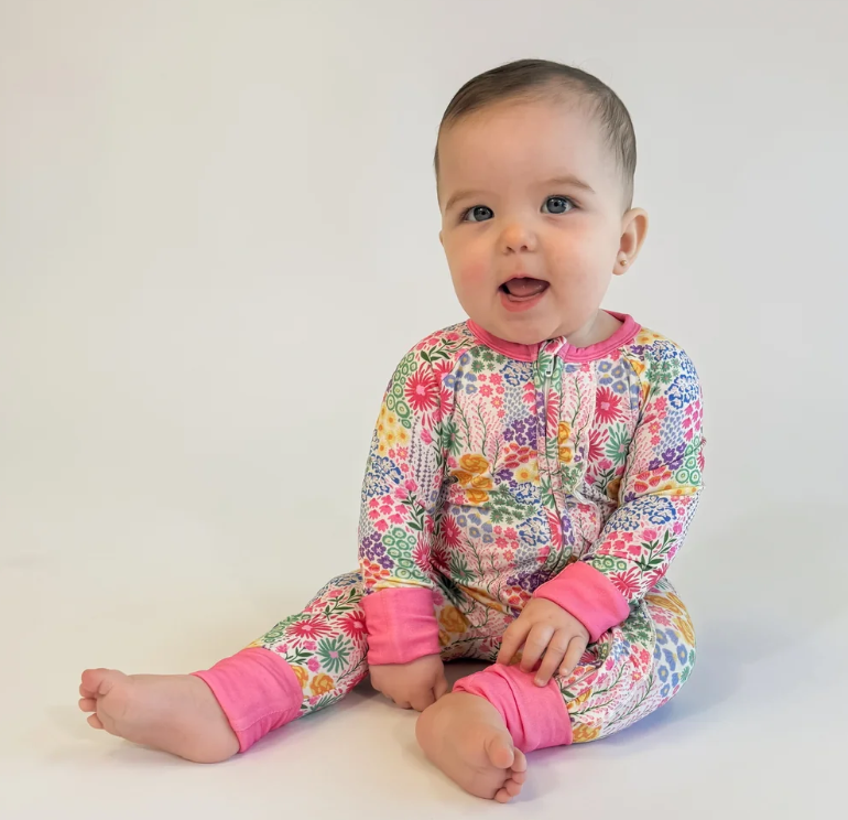Goosies Flower Field Footed Onesie