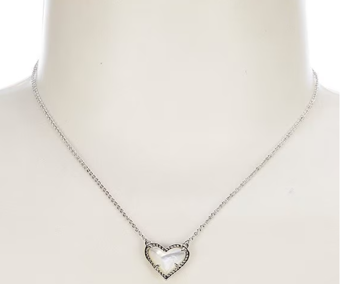 Kendra Scott Ari Heart Silver Necklace-Ivory Mother Pearl
