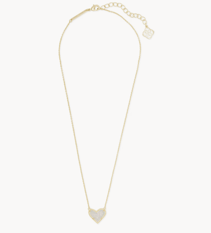 Kendra Scott Ari Heart Gold Necklace-Iridescent Drusy