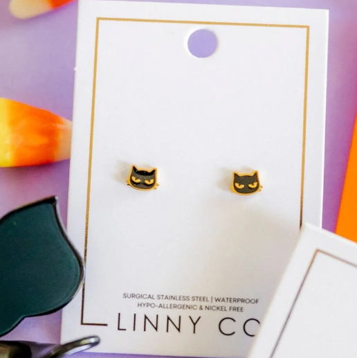 Linny Co Black Cat Stud Earring