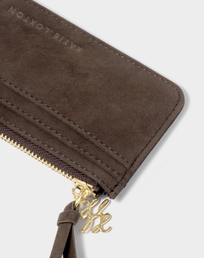 Katie Loxton Boxed Card and Coin Holder- Chocolate Suede