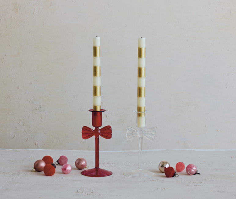 Glass Taper Holder Red Bow