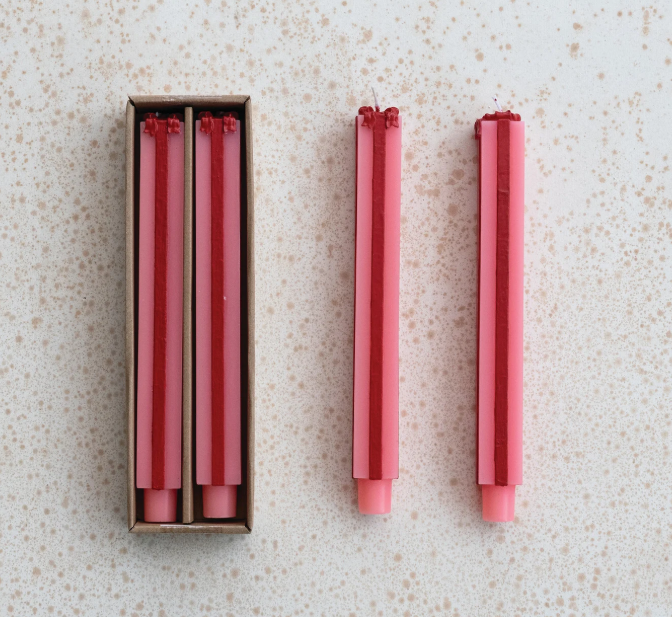 Unscented Taper Candle Present Pink and Red