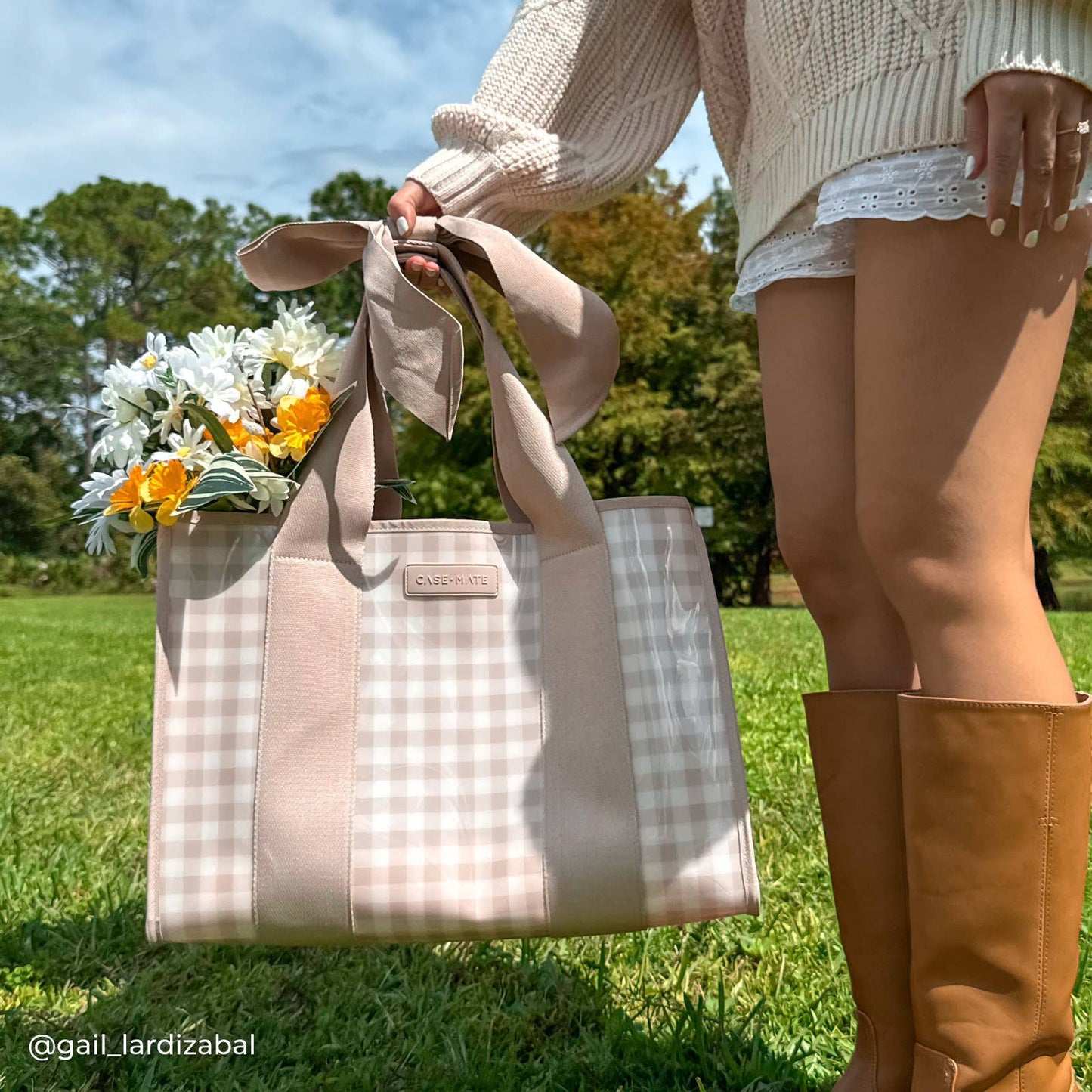 Latte Gingham Bow Jelly Tote Bag