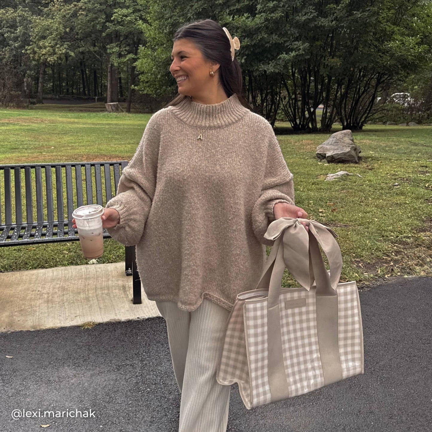 Latte Gingham Bow Jelly Tote Bag