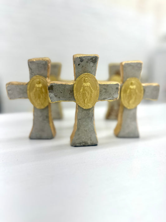 Gold Leaf Table Cross- Blessed Mary
