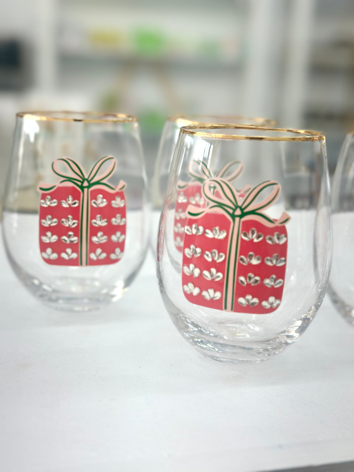 Mary Square Wrapped in Cheer Embellished Wine Glass
