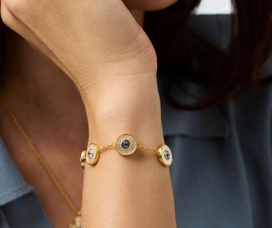 Julie Vos Colette Circle Delicate Bracelet Chalcedony Blue