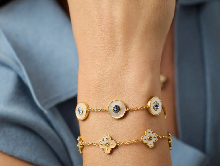 Julie Vos Colette Circle Delicate Bracelet Chalcedony Blue