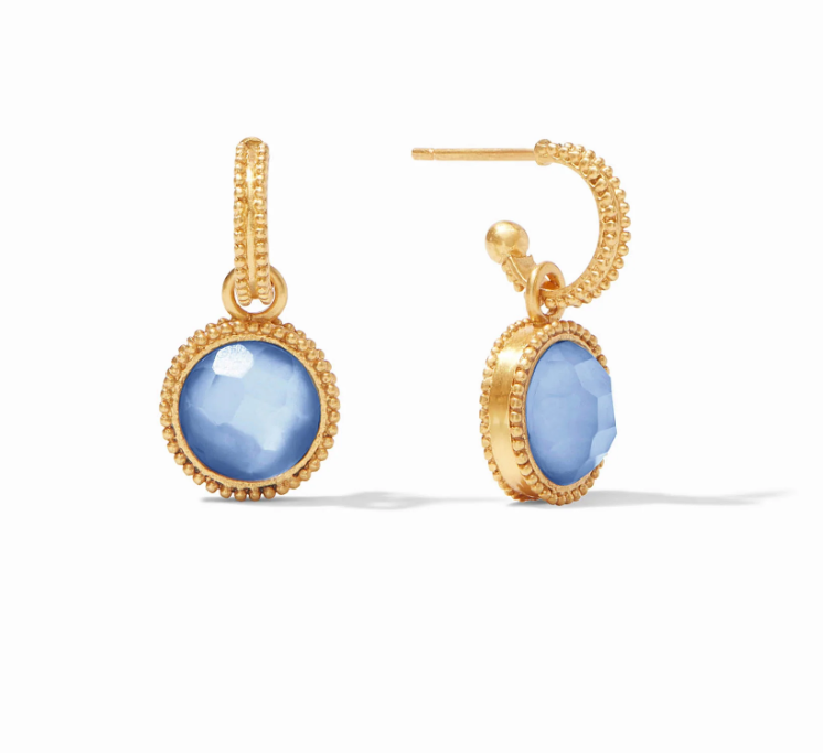 Julie Vos Fleur-de-Lis Hoop & Charm Earring Iridescent Chalcedony Blue