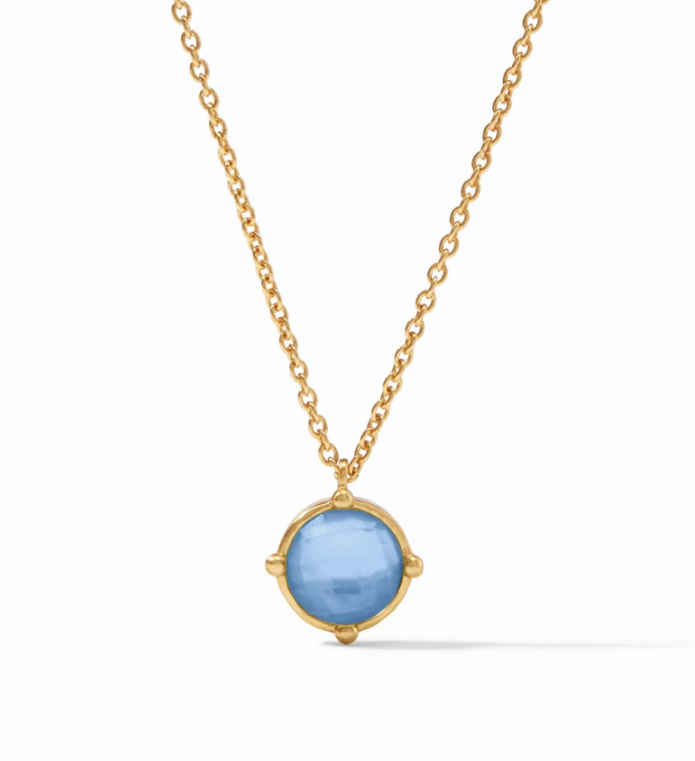 Julie Vos Honeybee Solitaire Necklace Iridescent Chalcedony Blue