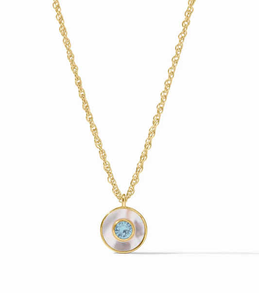 Julie Vos Colette Circle Delicate Necklace Chalcedony Blue