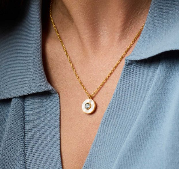 Julie Vos Colette Circle Delicate Necklace Chalcedony Blue
