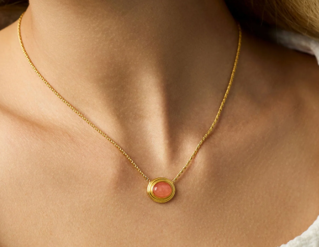Julie Vos Portofino Solitaire Necklace Melon Jade