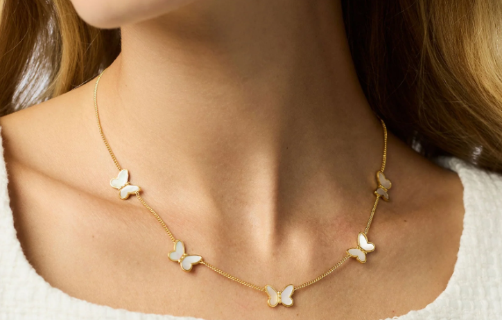 Julie Vos Papillon Delicate Station Necklace Mother of Pearl