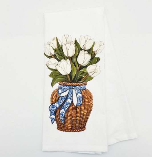 White Tulips Kitchen Towel
