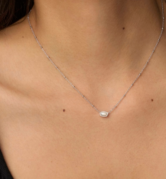 Kendra Scott Mini Elisa Silver Satellite Short Pendant Necklace Mother of Pearl