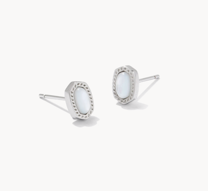 Kendra Scott Mini Ellie Silver Stud Earrings in Ivory Mother-of-Pearl