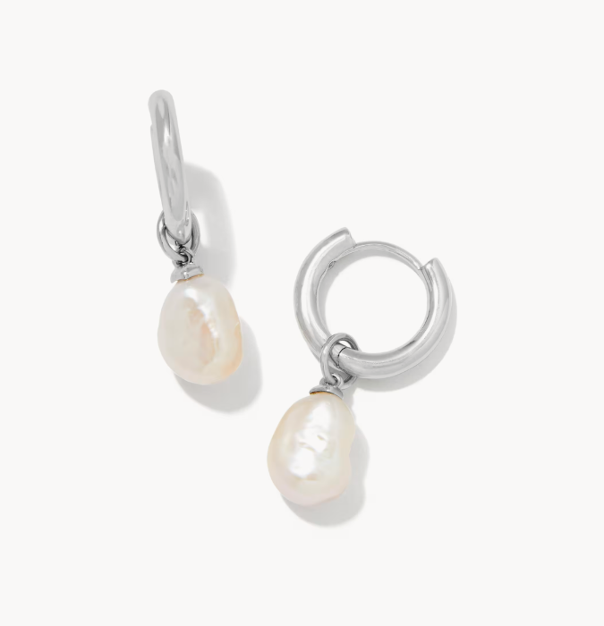 Kendra Scott Willa Convertible Silver Pearl Huggie Earrings
