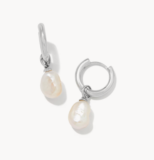 Kendra Scott Willa Convertible Silver Pearl Huggie Earrings