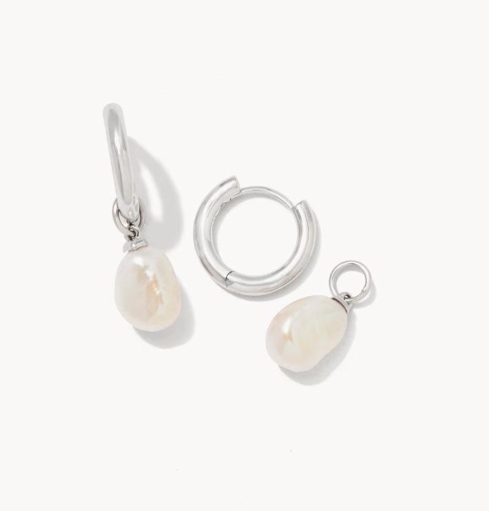 Kendra Scott Willa Convertible Silver Pearl Huggie Earrings