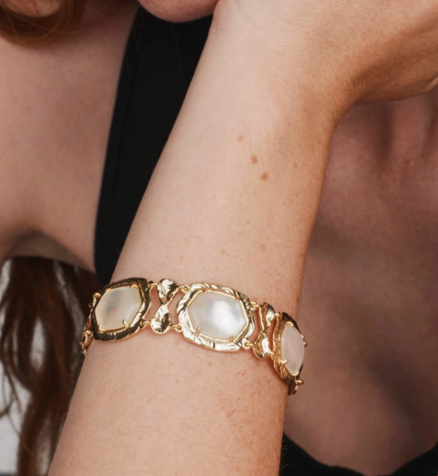 Kendra Scott Tiger Striped Daphne Gold Statement Bracelet