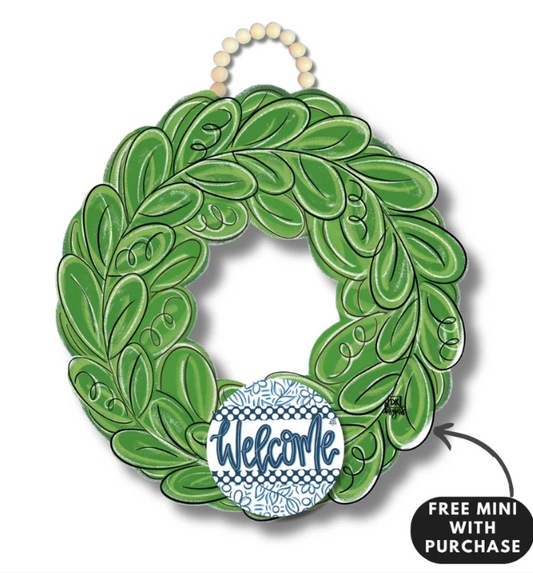 DK Design Wreath Door Hanger w/ blue welcome mini