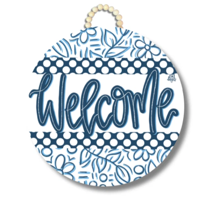 DK Design  Blue and White Circle Welcome Door Hanger