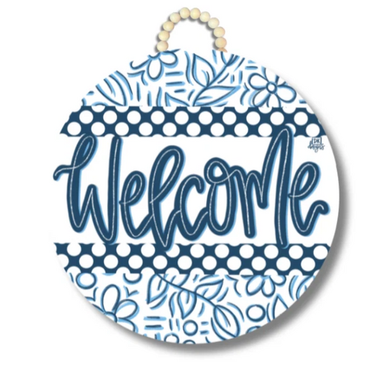 DK Design  Blue and White Circle Welcome Door Hanger