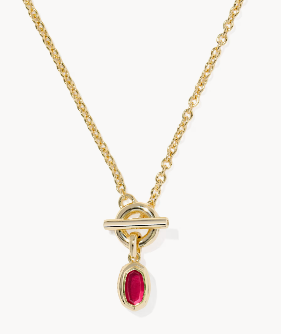 Kendra Scott Mini Elisa Toggle Gold Pendant Necklace- Red