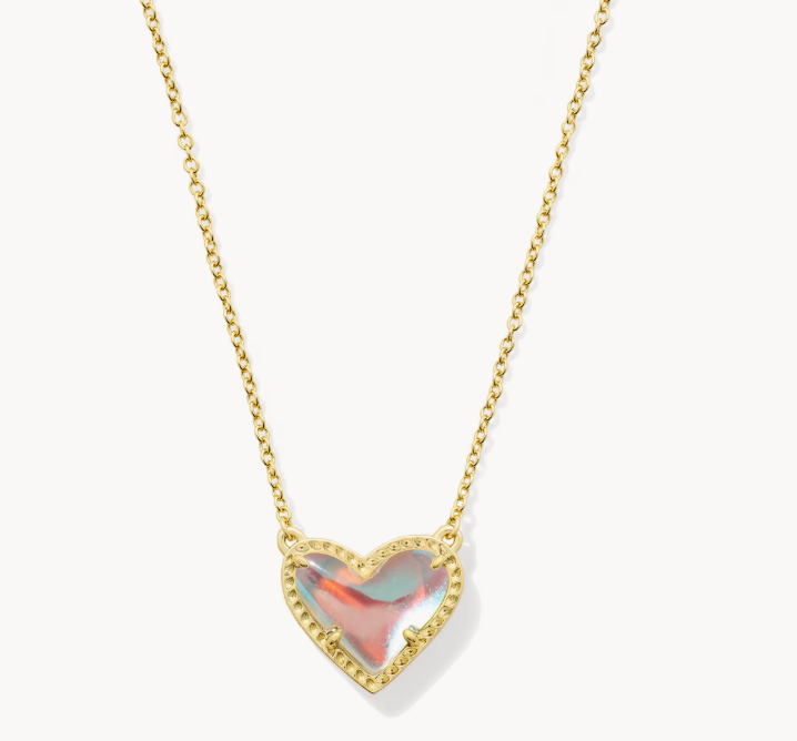 Kendra Scott Ari Heart Gold Necklace-Dichroic Glass