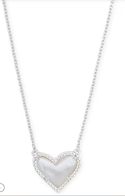 Kendra Scott Ari Heart Silver Necklace-Ivory Mother Pearl