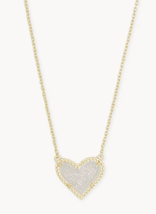 Kendra Scott Ari Heart Gold Necklace-Iridescent Drusy