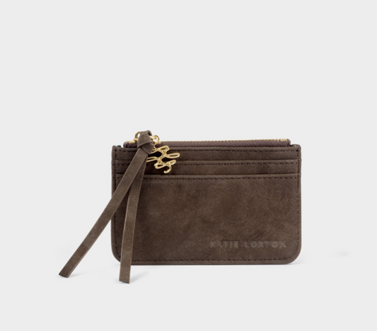 Katie Loxton Boxed Card and Coin Holder- Chocolate Suede