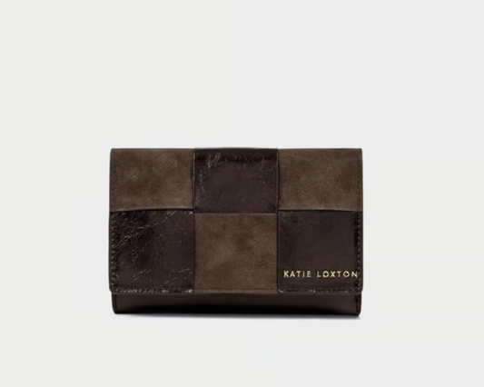 Katie Loxton Taya Woven Wallet- Chocolate Patent Crackle