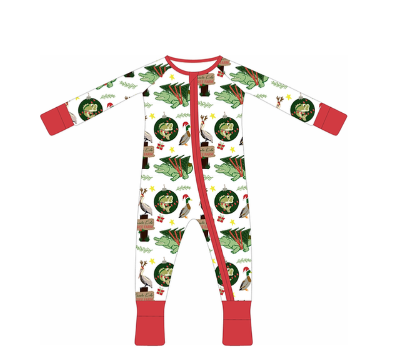 Creole Kids Christmas Down South Bamboo Footie PJs