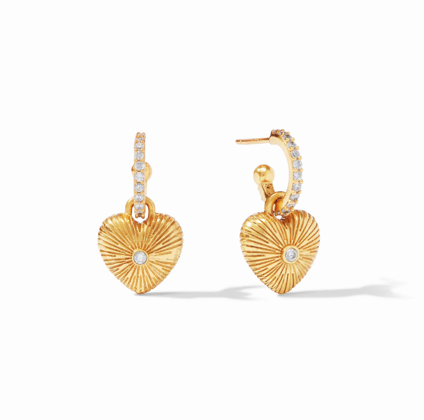 Julie Vos Esme Heart Hoop & Charm Earring- Cubic Zirconia