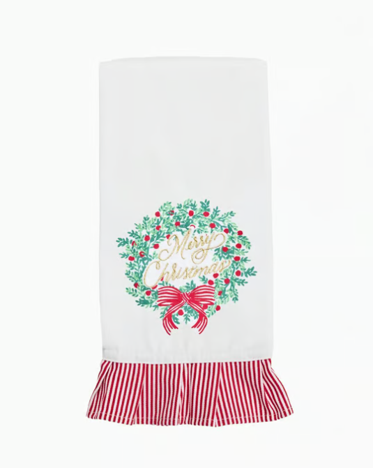 Mary Square Tea Towel Merry Christmas Wreath