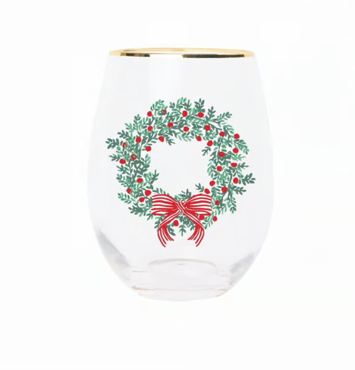 Mary Square Wreath & Ribbon Wine Glass