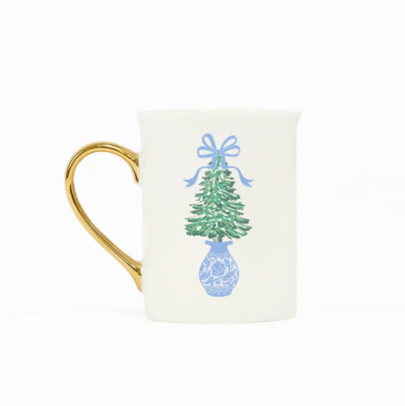Mary Square Christmas Tree Gold Handle Mug