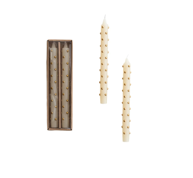 Unscented Taper Candles Gold Dots