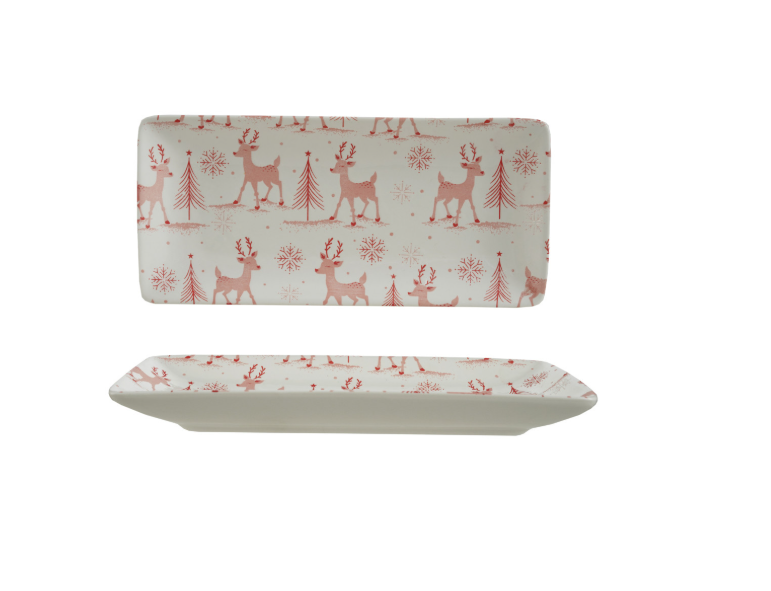 Stoneware Platter Reindeer & Trees
