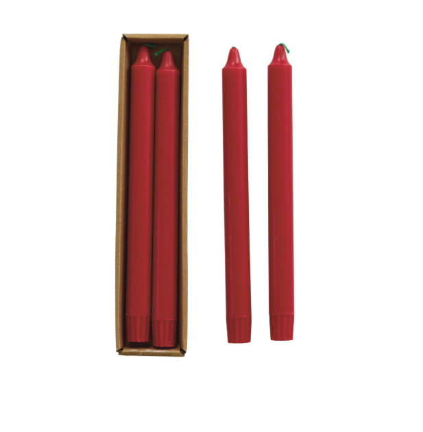 Unscented Red Taper Candle- Green Wick