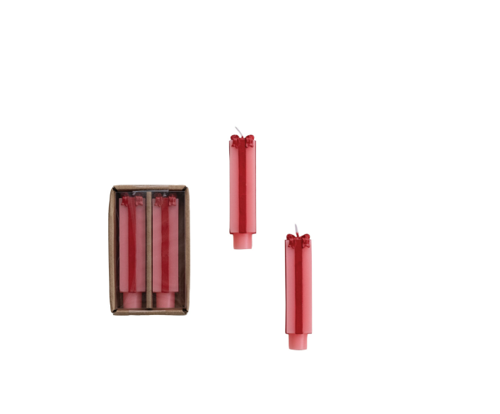 Unscented Short Taper Candle Present Pink and Red