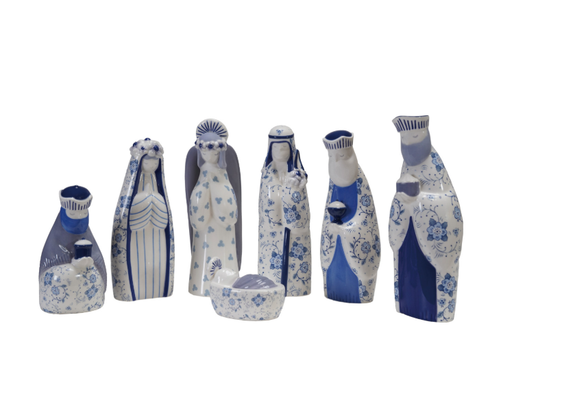 Ceramic Blue and White Floral Nativity