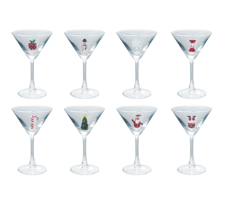 Hand Blown Holiday Martini Glass with Figure